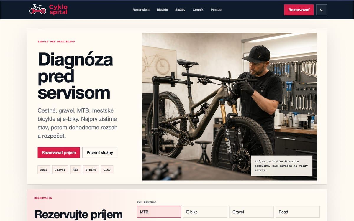 Screenshot jemnejšieho náhľadu dielne Cyklospital.
