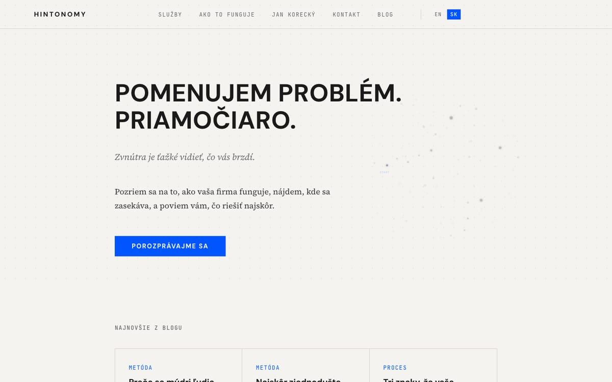 Screenshot webu Hintonomy.